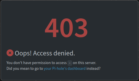 image oops de pihole indiquant une erreur 403